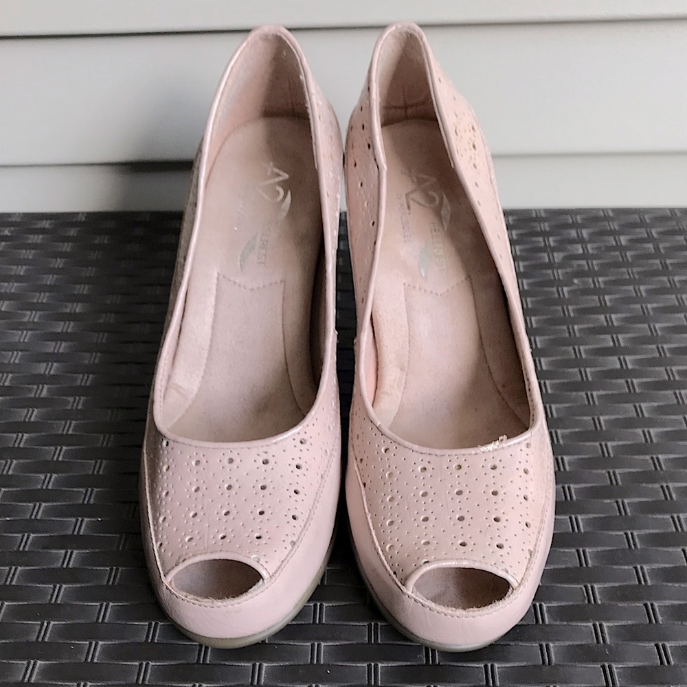 A2 by Aerosoles Pink Patent Peep-toe Heels